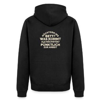 Nüchtern ins Bett Bier Lustig Nüchtern ins Bett - Unisex Premium Bio Zip Hoodie - Schwarz - Hinten - Nico (187cm)