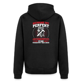 Aufzugsmonteur Ist Perfekt Aufzug Fahrstuhl Spruch - Unisex Premium Bio Zip Hoodie - Schwarz - Hinten - Nico (187cm)