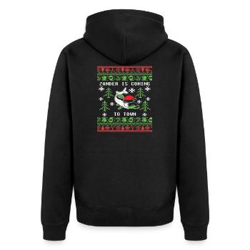 Weihnachten Ugly Angeln Zander is Coming - Unisex Premium Bio Zip Hoodie - Schwarz - Hinten - Nico (187cm)