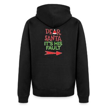 Lieber Weihnachtsmann, es ist SEIN Fehler - Mit einem Pfeil - Unisex Premium Bio Zip Hoodie - Schwarz - Hinten - Nico (187cm)