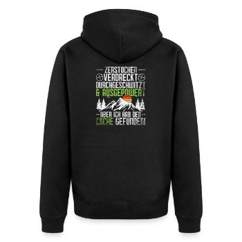 Geocache Geocaching - Unisex Premium Bio Zip Hoodie - Schwarz - Hinten - Nico (187cm)