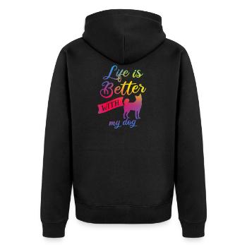 Hund mein Hund Leben das Leben ist besser mit Hund - Unisex Premium Bio Zip Hoodie - Schwarz - Hinten - Nico (187cm)