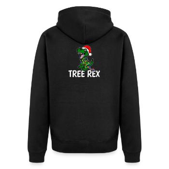 TREE REX Weihnachtsbaum Dinosaurier Geschenk X-Mas - Unisex Premium Bio Zip Hoodie - Schwarz - Hinten - Nico (187cm)