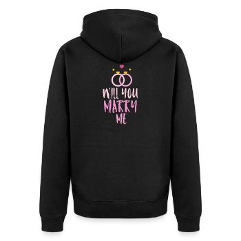 Willst du mich heiraten - Unisex Premium Bio Zip Hoodie - Schwarz - Hinten - Nico (187cm)