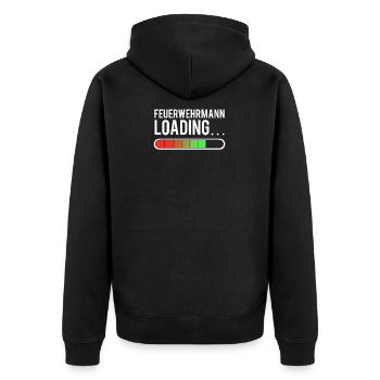 Jugendfeuerwehr Feuerwehrmann Loading Kinder - Unisex Premium Bio Zip Hoodie - Schwarz - Hinten - Nico (187cm)