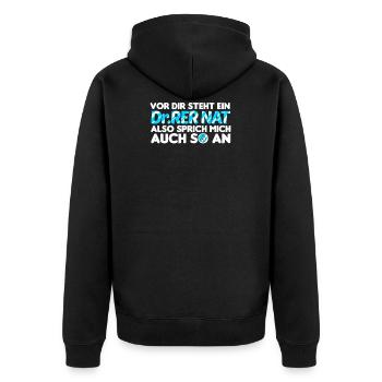 Dr. Rer Nat Doktor der Naturwissenschaften - Unisex Premium Bio Zip Hoodie - Schwarz - Hinten - Nico (187cm)