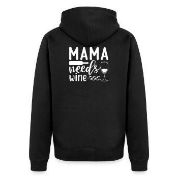Mama braucht Wein lustiger Spruch - Unisex Premium Bio Zip Hoodie - Schwarz - Hinten - Nico (187cm)