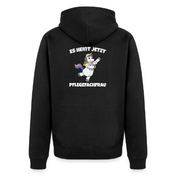 Altenpflege Krankenpflege Pflegekraft Einhorn - Unisex Premium Bio Zip Hoodie - Schwarz - Hinten - Nico (187cm)
