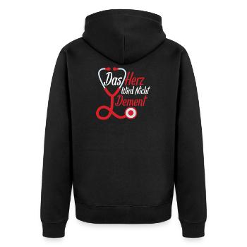 Das Herz wird Nicht Dement Altenpflegerin Pflege - Unisex Premium Bio Zip Hoodie - Schwarz - Hinten - Nico (187cm)