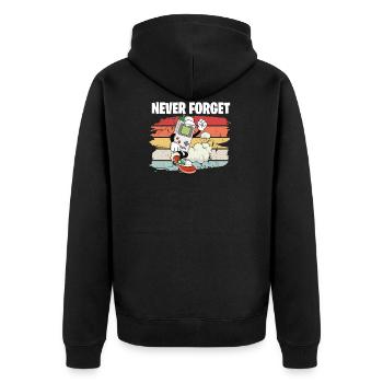 Vintage Retro Party Never Forget 80s 90s - Unisex Premium Organic Zip Hoodie - black - Back - Nico (187cm)