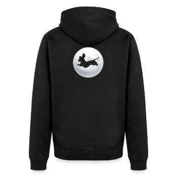 Retro Dackel Dackelhund Hund Silhouette Mond - Unisex Premium Bio Zip Hoodie - Schwarz - Hinten - Nico (187cm)
