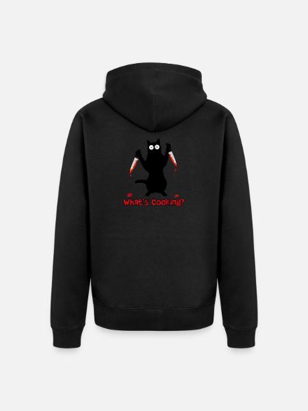 Chef cat with kitchen knife - Unisex Premium Organic Zip Hoodie - black