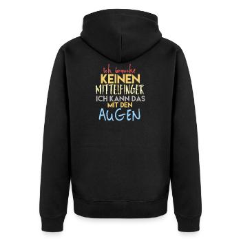 Lustiger Spruch Ich brauche keinen Mittelfinger - Unisex Premium Bio Zip Hoodie - Schwarz - Hinten - Nico (187cm)