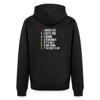 Motorbike Motorcycle Gears - When Life Gets You - Unisex Premium Organic Zip Hoodie - black - Back - Nico (187cm)