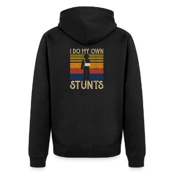 I do my own stunts - Unisex Premium Bio Zip Hoodie - Schwarz - Hinten - Nico (187cm)