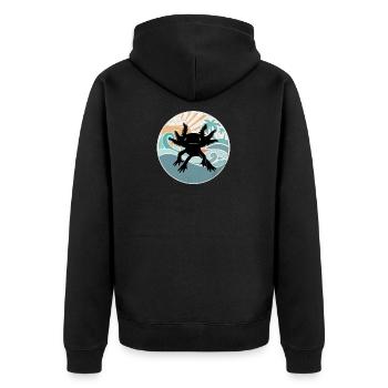 Axolotl Retro Strand Design Lustig - Unisex Premium Bio Zip Hoodie - Schwarz - Hinten - Nico (187cm)