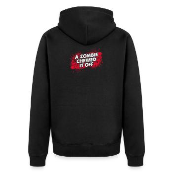 Ein Zombie hat es gekaut - Amputierter lustig - Unisex Premium Bio Zip Hoodie - Schwarz - Hinten - Nico (187cm)
