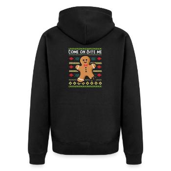 Come On Bite Me XMAS Funny Gingerbread Man - Unisex Premium Bio Zip Hoodie - Schwarz - Hinten - Nico (187cm)