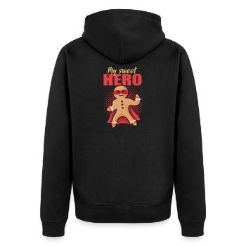 Gingerbread Man My Sweet Hero Superhero Funny - Unisex Premium Bio Zip Hoodie - Schwarz - Hinten - Nico (187cm)