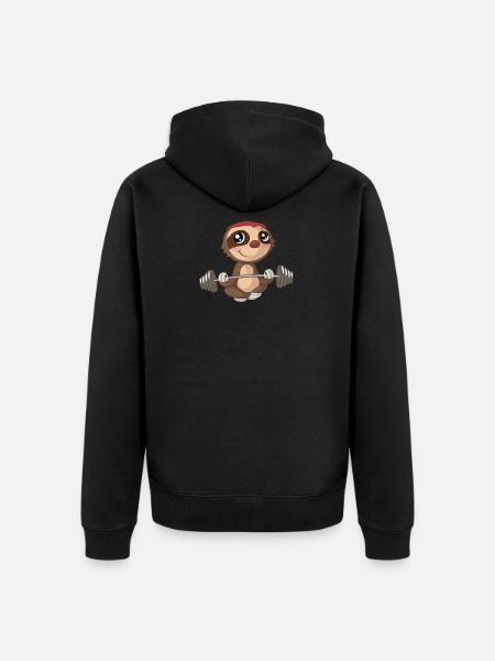 Kawaii Sloth Weight Lifting - Unisex Premium Organic Zip Hoodie - black