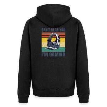 Funny Gamer Headset Can't Hear You I'm Gaming - Unisex Premium Bio Zip Hoodie - Schwarz - Hinten - Nico (187cm)