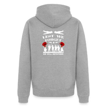 Lire We Forget Spitfire British Legion Veteran - Veste à capuche bio Premium Unisexe - gris chiné - Dos - Nico (187cm)