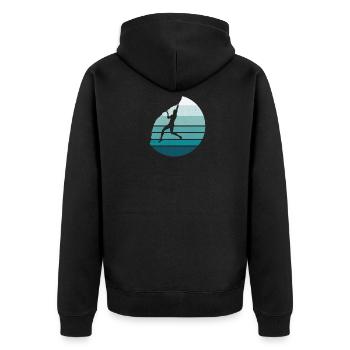 Klettern Kletterer Vintage Sonnenuntergang - Unisex Premium Bio Zip Hoodie - Schwarz - Hinten - Nico (187cm)