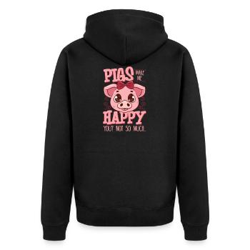 Entzückende Schweine machen mich glücklich Sie? Nicht so viel - Unisex Premium Bio Zip Hoodie - Schwarz - Hinten - Nico (187cm)