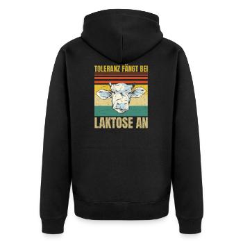 Vegan Laktoseintoleranz - Toleranz Fängt Bei - Unisex Premium Bio Zip Hoodie - Schwarz - Hinten - Nico (187cm)