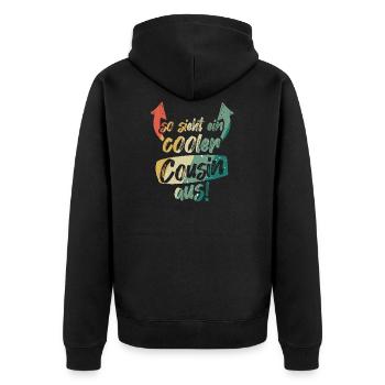 So sieht ein Cooler Cousin aus Vintage Retro - Unisex Premium Bio Zip Hoodie - Schwarz - Hinten - Nico (187cm)