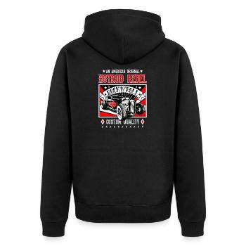 Rockabilly Oldtimer Rock Rock N Roll - Unisex Premium Bio Zip Hoodie - Schwarz - Hinten - Nico (187cm)