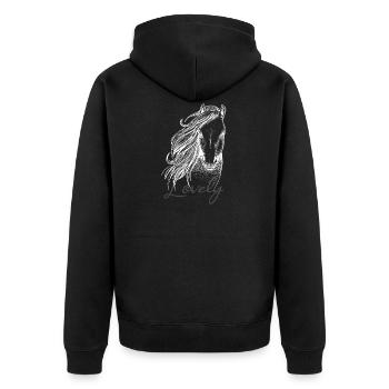 Lovely Pferdekopf Pferdeliebe Reitsport - Unisex Premium Bio Zip Hoodie - Schwarz - Hinten - Nico (187cm)