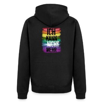 Ich kann (nicht) mehr Motivation - Unisex Premium Bio Zip Hoodie - Schwarz - Hinten - Nico (187cm)