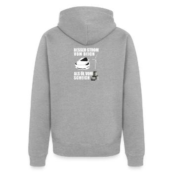 Besser Strom vom Deich Als Öl vom Scheich - - Unisex Premium Bio Zip Hoodie - Grau meliert - Hinten - Nico (187cm)