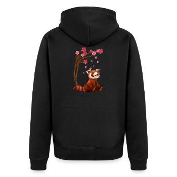 Red Panda Bear & Cherry Blossom Art - Unisex Premium Organic Zip Hoodie - black - Back - Nico (187cm)
