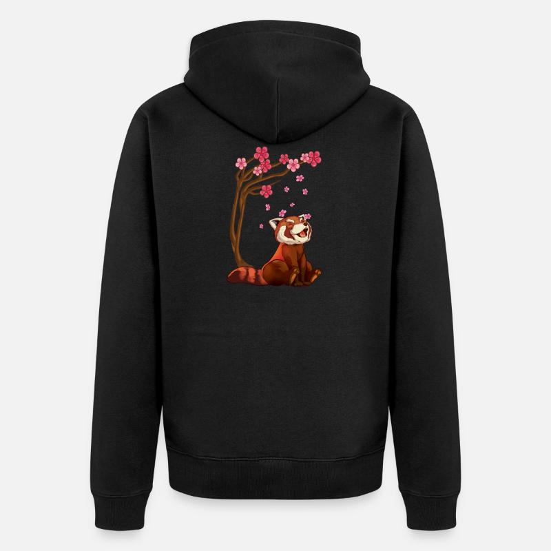 Ours panda rouge et art de fleurs de cerisier - Veste à capuche bio Premium Unisexe - noir