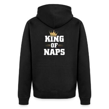 King of Naps Funny Sleeping Napping Mens Gift - Unisex Premium Organic Zip Hoodie - black - Back - Nico (187cm)