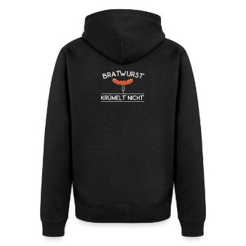 Bratwurst krümelt nicht - Unisex Premium Bio Zip Hoodie - Schwarz - Hinten - Nico (187cm)