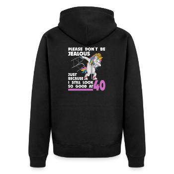 40th birthday 40 years unicorn with rollator stick - Unisex Premium Organic Zip Hoodie - black - Back - Nico (187cm)