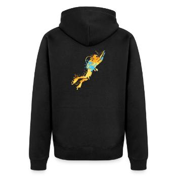 Taucher Dive Splash - Unisex Premium Bio Zip Hoodie - Schwarz - Hinten - Nico (187cm)
