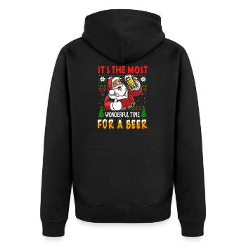 X MAS - IT´S THE MOST WONDERFUL TIME FOR A BEER - Unisex Premium Bio Zip Hoodie - Schwarz - Hinten - Nico (187cm)