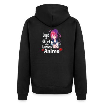 Teenage Girl Manga Anime Shirt - Nur ein Mädchen, - Unisex Premium Bio Zip Hoodie - Schwarz - Hinten - Nico (187cm)