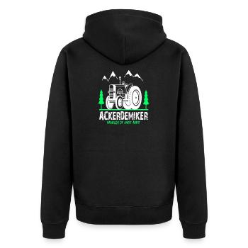 Traktor Trecker Landwirt Bachelor of Ackerdemiker - Unisex Premium Bio Zip Hoodie - Schwarz - Hinten - Nico (187cm)
