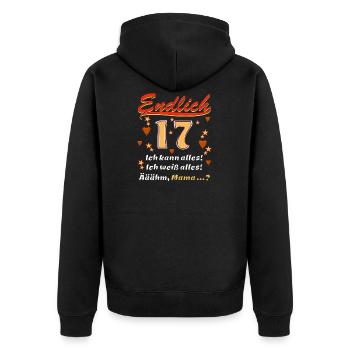 ENDLICH 17 - Unisex Premium Bio Zip Hoodie - Schwarz - Hinten - Nico (187cm)