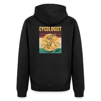 Cycologist- Bike - Bicycle Ride Hobby Race - Retro - Unisex Premium Bio Zip Hoodie - Schwarz - Hinten - Nico (187cm)