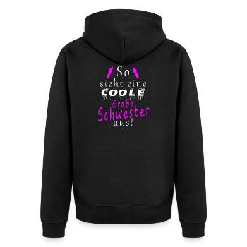 so sieht ein cooler schwester aus - Unisex Premium Bio Zip Hoodie - Schwarz - Hinten - Nico (187cm)