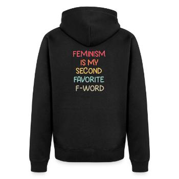Feminism is my Second Favorite F-Word Feminismus - Unisex Premium Bio Zip Hoodie - Schwarz - Hinten - Nico (187cm)