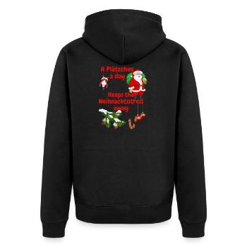 A Plätzchen a day keeps the Weihnachtsstress away - Unisex Premium Bio Zip Hoodie - Schwarz - Hinten - Nico (187cm)