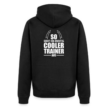 So sieht ein richtig cooler Trainer aus Fußball - Unisex Premium Bio Zip Hoodie - Schwarz - Hinten - Nico (187cm)