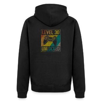30 Geburtstag Geschenk Level 30 Unlocked - Unisex Premium Bio Zip Hoodie - Schwarz - Hinten - Nico (187cm)